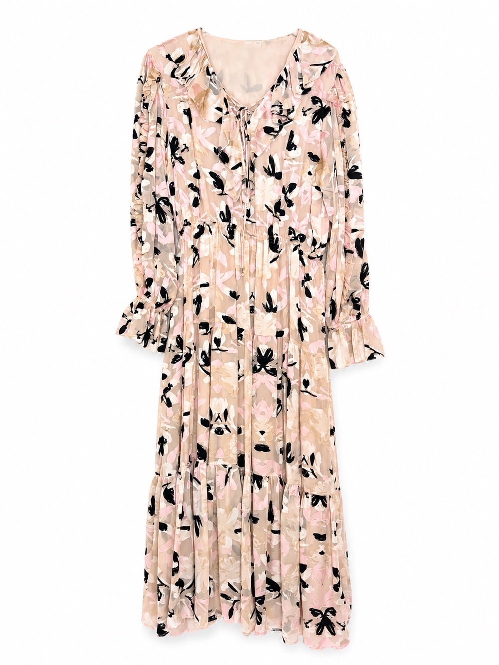 elie tahari Floral Pink Long Sleeve Maxi Dress